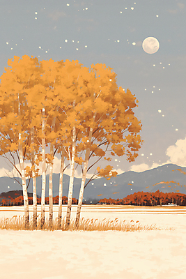 JPG 나무 겨울 일러스트 자연 산 풍경 초원 사람없음 갈색 설원 달 분위기 첫눈 국내일러스트 AI일러스트 AI콘텐츠 자연요소 식물 계절 컬러 컨셉 눈_날씨 생태계 파일형식