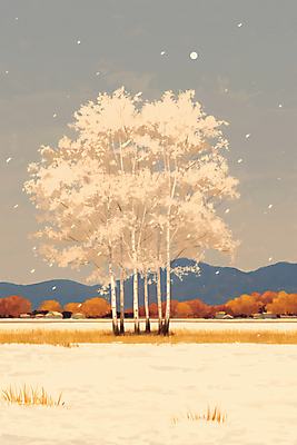 JPG 나무 겨울 일러스트 자연 산 풍경 초원 사람없음 갈색 설원 달 분위기 첫눈 국내일러스트 AI일러스트 AI콘텐츠 자연요소 식물 계절 컬러 컨셉 눈_날씨 생태계 파일형식