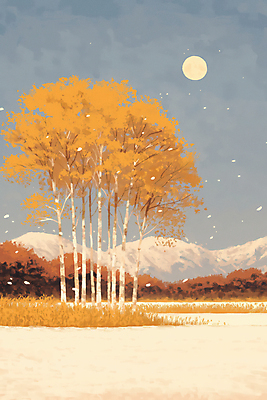 JPG 나무 겨울 일러스트 자연 산 풍경 초원 사람없음 갈색 설원 달 분위기 첫눈 국내일러스트 AI일러스트 AI콘텐츠 자연요소 식물 계절 컬러 컨셉 눈_날씨 생태계 파일형식