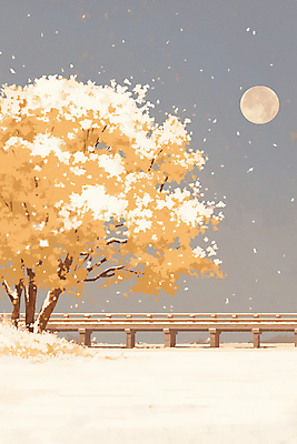 JPG 나무 겨울 일러스트 자연 풍경 초원 사람없음 갈색 설원 달 분위기 첫눈 가교 국내일러스트 AI일러스트 AI콘텐츠 자연요소 식물 건축물 계절 컬러 컨셉 눈_날씨 생태계 파일형식