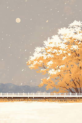 JPG 나무 겨울 일러스트 자연 풍경 초원 사람없음 갈색 설원 달 분위기 첫눈 가교 국내일러스트 AI일러스트 AI콘텐츠 자연요소 식물 건축물 계절 컬러 컨셉 눈_날씨 생태계 파일형식