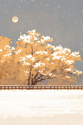 JPG 나무 겨울 일러스트 자연 풍경 초원 사람없음 울타리 갈색 설원 달 분위기 첫눈 국내일러스트 AI일러스트 AI콘텐츠 자연요소 식물 계절 컬러 컨셉 눈_날씨 담장 생태계 파일형식