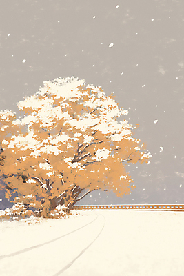 JPG 나무 겨울 일러스트 자연 풍경 초원 사람없음 울타리 갈색 설원 분위기 첫눈 국내일러스트 AI일러스트 AI콘텐츠 식물 계절 컬러 컨셉 눈_날씨 담장 생태계 파일형식