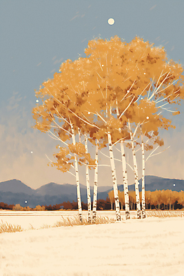 JPG 나무 겨울 일러스트 자연 산 풍경 초원 사람없음 갈색 설원 달 분위기 첫눈 국내일러스트 AI일러스트 AI콘텐츠 자연요소 식물 계절 컬러 컨셉 눈_날씨 생태계 파일형식