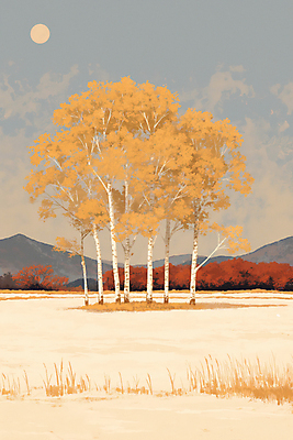 JPG 나무 겨울 일러스트 자연 산 풍경 초원 사람없음 갈색 설원 달 분위기 첫눈 국내일러스트 AI일러스트 AI콘텐츠 자연요소 식물 계절 컬러 컨셉 눈_날씨 생태계 파일형식