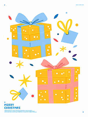 PSD 크리스마스 일러스트 사람없음 선물상자 반짝임 쇼핑 노란색 파티 축제 즐거움 연말 국내일러스트 기념일 감정 컬러 모션 선물 이벤트 상자 파일형식