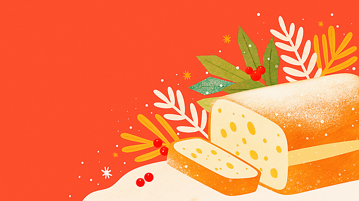 JPG 백그라운드 크리스마스 겨울 일러스트 디저트 사람없음 빨간색 파티 과자 분위기 연말 슈톨렌 국내일러스트 AI일러스트 AI콘텐츠 계절 기념일 음식 컬러 컨셉 이벤트 케이크 파일형식