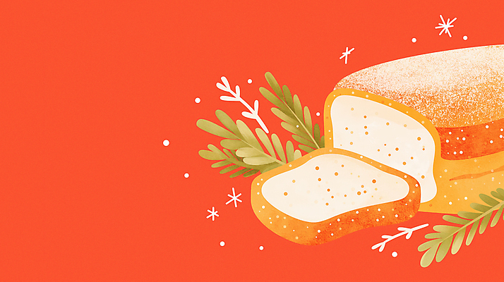 JPG 백그라운드 크리스마스 겨울 일러스트 디저트 사람없음 빨간색 파티 과자 분위기 연말 슈톨렌 국내일러스트 AI일러스트 AI콘텐츠 계절 기념일 음식 컬러 컨셉 이벤트 케이크 파일형식