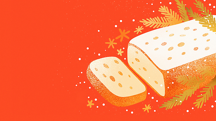 JPG 백그라운드 크리스마스 겨울 일러스트 디저트 사람없음 빨간색 파티 과자 분위기 연말 슈톨렌 국내일러스트 AI일러스트 AI콘텐츠 계절 기념일 음식 컬러 컨셉 이벤트 케이크 파일형식