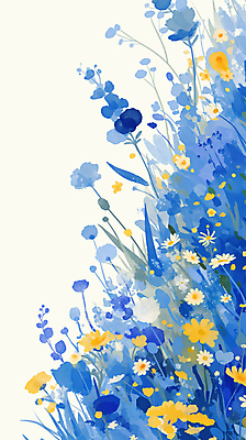 JPG 꽃 백그라운드 일러스트 자연 나뭇잎 수채화 사람없음 파란색 국내일러스트 AI일러스트 AI콘텐츠 식물 컬러 잎 생태계 파일형식