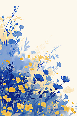 JPG 꽃 백그라운드 일러스트 자연 나뭇잎 수채화 사람없음 파란색 국내일러스트 AI일러스트 AI콘텐츠 식물 컬러 잎 생태계 파일형식