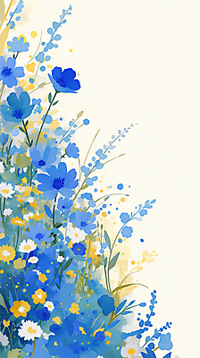 JPG 꽃 백그라운드 일러스트 자연 나뭇잎 수채화 사람없음 파란색 국내일러스트 AI일러스트 AI콘텐츠 식물 컬러 잎 생태계 파일형식