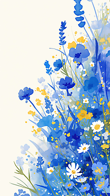 JPG 꽃 백그라운드 일러스트 자연 나뭇잎 수채화 사람없음 파란색 국내일러스트 AI일러스트 AI콘텐츠 식물 컬러 잎 생태계 파일형식