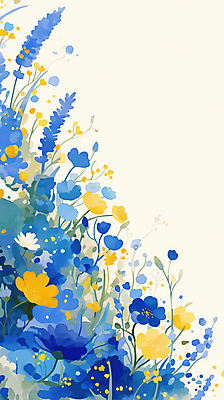 JPG 꽃 백그라운드 일러스트 자연 나뭇잎 수채화 사람없음 파란색 국내일러스트 AI일러스트 AI콘텐츠 식물 컬러 잎 생태계 파일형식