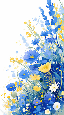 JPG 꽃 백그라운드 일러스트 자연 나뭇잎 수채화 사람없음 파란색 국내일러스트 AI일러스트 AI콘텐츠 식물 컬러 잎 생태계 파일형식