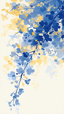 JPG 꽃 백그라운드 일러스트 자연 나뭇잎 수채화 사람없음 파란색 국내일러스트 AI일러스트 AI콘텐츠 식물 컬러 잎 생태계 파일형식