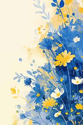 JPG 꽃 백그라운드 일러스트 자연 나뭇잎 수채화 사람없음 파란색 국내일러스트 AI일러스트 AI콘텐츠 식물 컬러 잎 생태계 파일형식