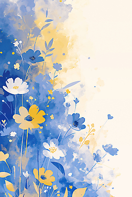 JPG 꽃 백그라운드 일러스트 자연 나뭇잎 수채화 사람없음 파란색 국내일러스트 AI일러스트 AI콘텐츠 식물 컬러 잎 생태계 파일형식