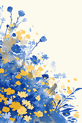 JPG 꽃 백그라운드 일러스트 자연 나뭇잎 수채화 사람없음 파란색 국내일러스트 AI일러스트 AI콘텐츠 식물 컬러 잎 생태계 파일형식