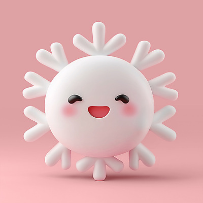 PSD 편집이미지 캐릭터 분홍색 겨울 눈꽃 미소 사람없음 귀여움 눈송이 편집3D 계절 컬러 컨셉 눈_날씨 표정 3D 파일형식