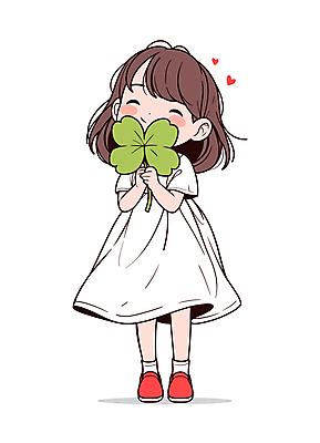 여자 어린이 일러스트 한명 웃음 들기 소녀 귀여움 행운 네잎클로버 흰옷 소녀한명만 일러캐릭터 AI파일 식물 캐릭터 1 옷 컨셉 모션 표정 사람 클로버 여자한명만 소녀만 파일형식 벡터