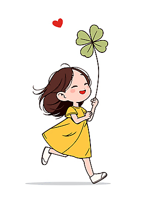 여자 어린이 일러스트 한명 웃음 들기 소녀 활발 행운 네잎클로버 클로버 소녀한명만 일러캐릭터 AI파일 식물 캐릭터 1 컨셉 모션 표정 사람 여자한명만 소녀만 파일형식 벡터