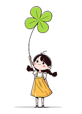 여자 어린이 일러스트 한명 미소 들기 소녀 귀여움 행운 네잎클로버 클로버 흰옷 소녀한명만 일러캐릭터 AI파일 식물 캐릭터 1 옷 컨셉 모션 표정 사람 여자한명만 소녀만 파일형식 벡터