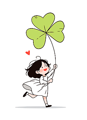여자 어린이 일러스트 한명 들기 소녀 달리기 귀여움 행운 클로버 흰옷 소녀한명만 일러캐릭터 AI파일 캐릭터 1 옷 컨셉 모션 사람 여자한명만 소녀만 파일형식 벡터