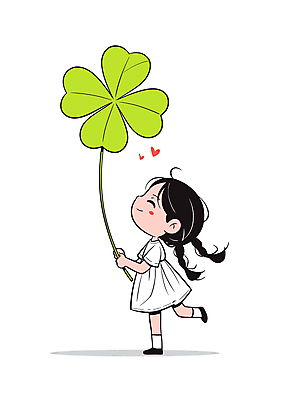 여자 어린이 일러스트 한명 들기 소녀 달리기 귀여움 행운 네잎클로버 클로버 흰옷 소녀한명만 일러캐릭터 AI파일 식물 캐릭터 1 옷 컨셉 모션 사람 여자한명만 소녀만 파일형식 벡터