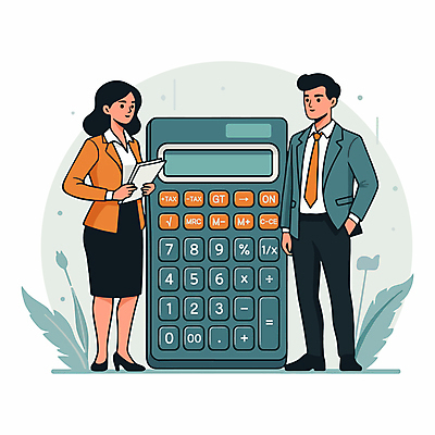 전신 여자 남자 일러스트 비즈니스 들기 정장 성인 두명 금융 계산기 분석 문서 주머니손 회계 성인만 연말정산 국내일러스트 AI파일 옷 컨셉 모션 문구용품 사람 경제 장비 파일형식 벡터