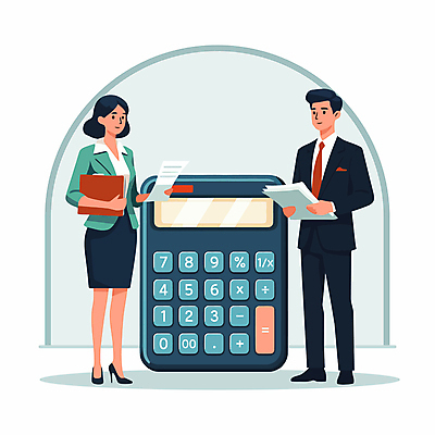 전신 여자 남자 일러스트 비즈니스 들기 정장 성인 두명 금융 경제 계산기 문서 회계 성인만 연말정산 국내일러스트 AI파일 옷 모션 문구용품 사람 장비 파일형식 벡터