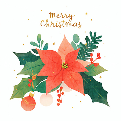 JPG 잎 크리스마스 겨울 일러스트 사람없음 장식 빨간색 초록색 포인세티아 오너먼트 국내일러스트 AI일러스트 AI콘텐츠 식물 계절 기념일 꽃 컬러 크리스마스장식 파일형식
