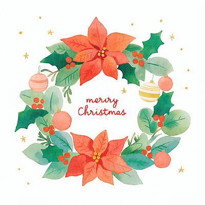 JPG 잎 크리스마스 겨울 일러스트 사람없음 장식 빨간색 초록색 원형 포인세티아 리스장식 오너먼트 국내일러스트 AI일러스트 AI콘텐츠 도형 식물 계절 기념일 꽃 컬러 크리스마스장식 파일형식
