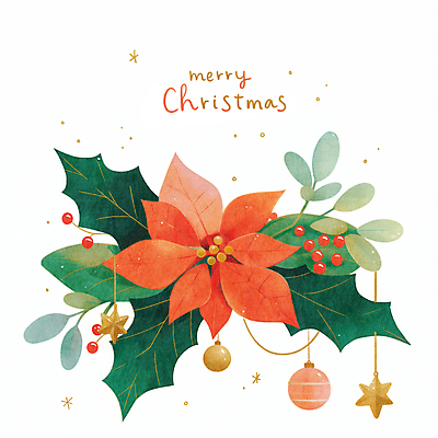 JPG 잎 크리스마스 겨울 일러스트 사람없음 장식 빨간색 초록색 포인세티아 오너먼트 국내일러스트 AI일러스트 AI콘텐츠 식물 계절 기념일 꽃 컬러 크리스마스장식 파일형식