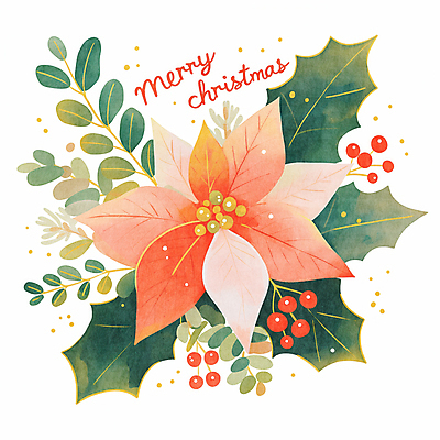 JPG 잎 크리스마스 겨울 일러스트 사람없음 장식 빨간색 초록색 포인세티아 오너먼트 국내일러스트 AI일러스트 AI콘텐츠 식물 계절 기념일 꽃 컬러 크리스마스장식 파일형식