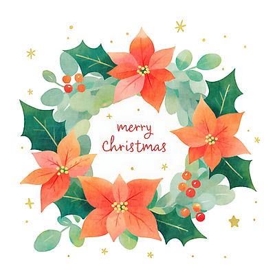 JPG 잎 크리스마스 겨울 일러스트 사람없음 장식 빨간색 초록색 원형 포인세티아 리스장식 오너먼트 국내일러스트 AI일러스트 AI콘텐츠 도형 식물 계절 기념일 꽃 컬러 크리스마스장식 파일형식