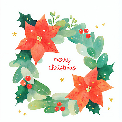 JPG 잎 크리스마스 겨울 일러스트 사람없음 장식 빨간색 초록색 원형 포인세티아 리스장식 오너먼트 국내일러스트 AI일러스트 AI콘텐츠 도형 식물 계절 기념일 꽃 컬러 크리스마스장식 파일형식