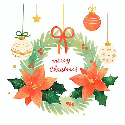 자연요소 도형 식물 계절 기념일 꽃 컬러 크리스마스장식 장식 파일형식 AI콘텐츠 크리스마스 포인세티아 별 리본 오너먼트 잎 겨울 빨간색 JPG 일러스트 국내일러스트 사람없음 리스장식 원형 초록색 AI일러스트