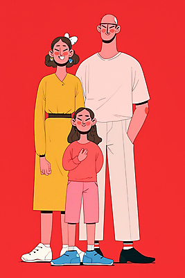 JPG 전신 여자 남자 행복 어린이 일러스트 가족 주택 사랑 미소 소녀 성인 일상 빨간색 세명 화목 주머니손 국내일러스트 AI일러스트 AI콘텐츠 감정 컬러 컨셉 관계 모션 표정 사람 건물 라이프 파일형식