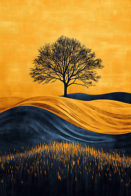 JPG 나무 편집이미지 자연 풍경 초원 사람없음 평화 고요 금색 가을 언덕 드로잉 풍경화 편집실사 식물 계절 컬러 컨셉 미술 CG 그림 생태계 파일형식