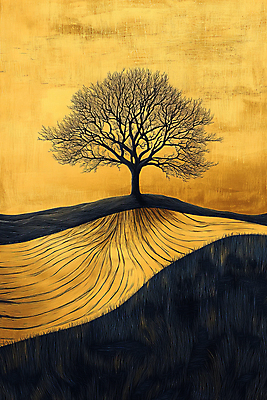 JPG 나무 편집이미지 자연 풍경 초원 사람없음 평화 고요 금색 가을 언덕 드로잉 풍경화 편집실사 식물 계절 컬러 컨셉 미술 CG 그림 생태계 파일형식