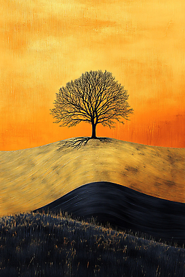 JPG 나무 편집이미지 자연 풍경 초원 사람없음 평화 고요 금색 가을 언덕 드로잉 풍경화 편집실사 식물 계절 컬러 컨셉 미술 CG 그림 생태계 파일형식