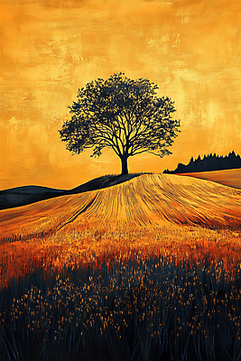 JPG 나무 편집이미지 자연 풍경 초원 사람없음 평화 고요 금색 가을 언덕 드로잉 풍경화 편집실사 식물 계절 컬러 컨셉 미술 CG 그림 생태계 파일형식