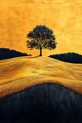 JPG 나무 편집이미지 자연 풍경 초원 사람없음 평화 고요 금색 가을 언덕 드로잉 풍경화 편집실사 식물 계절 컬러 컨셉 미술 CG 그림 생태계 파일형식