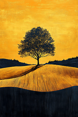 JPG 나무 편집이미지 자연 풍경 초원 사람없음 평화 고요 금색 가을 언덕 드로잉 풍경화 편집실사 식물 계절 컬러 컨셉 미술 CG 그림 생태계 파일형식