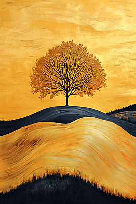 JPG 나무 편집이미지 자연 풍경 초원 사람없음 평화 고요 금색 가을 언덕 드로잉 풍경화 편집실사 식물 계절 컬러 컨셉 미술 CG 그림 생태계 파일형식