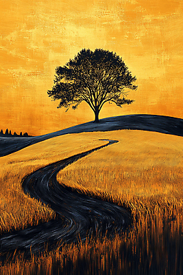 JPG 나무 편집이미지 길 자연 풍경 초원 사람없음 평화 고요 금색 가을 언덕 드로잉 풍경화 편집실사 식물 계절 컬러 컨셉 미술 CG 그림 생태계 파일형식