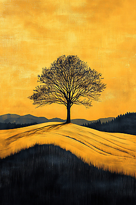 JPG 나무 편집이미지 자연 풍경 초원 사람없음 평화 고요 금색 가을 언덕 드로잉 풍경화 편집실사 식물 계절 컬러 컨셉 미술 CG 그림 생태계 파일형식