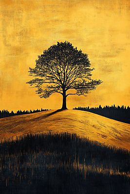 JPG 나무 편집이미지 자연 풍경 초원 사람없음 평화 고요 금색 가을 언덕 드로잉 풍경화 편집실사 식물 계절 컬러 컨셉 미술 CG 그림 생태계 파일형식