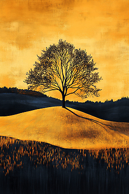 JPG 나무 편집이미지 자연 풍경 초원 사람없음 평화 고요 금색 가을 언덕 드로잉 풍경화 편집실사 식물 계절 컬러 컨셉 미술 CG 그림 생태계 파일형식